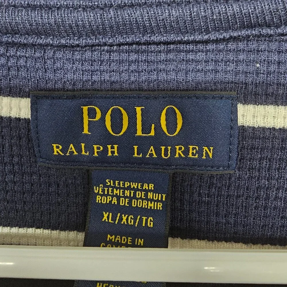 Polo Navy Blue White Striped Long Sleeve Thermal Tee Nautical Preppy Unisex L